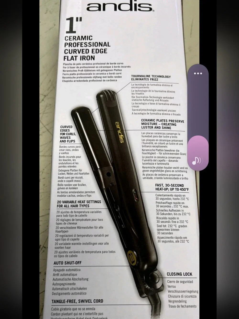 Andis Black and Gold Flat Iron Hair Straightener